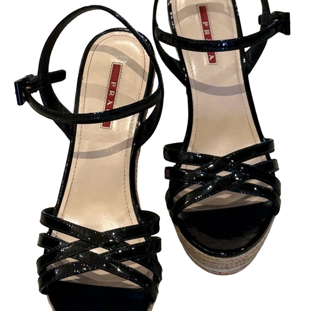 Prada Glossy Black Strappy Sandals “Like New”